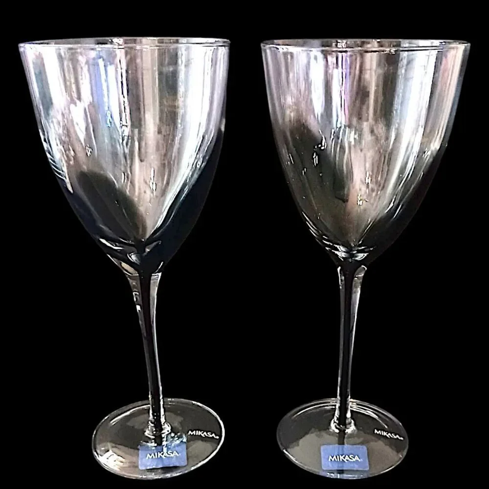 2 Mikasa KYA Smoke Wine Glasses Goblets Red Crystal Elegant Classic Holiday Rare